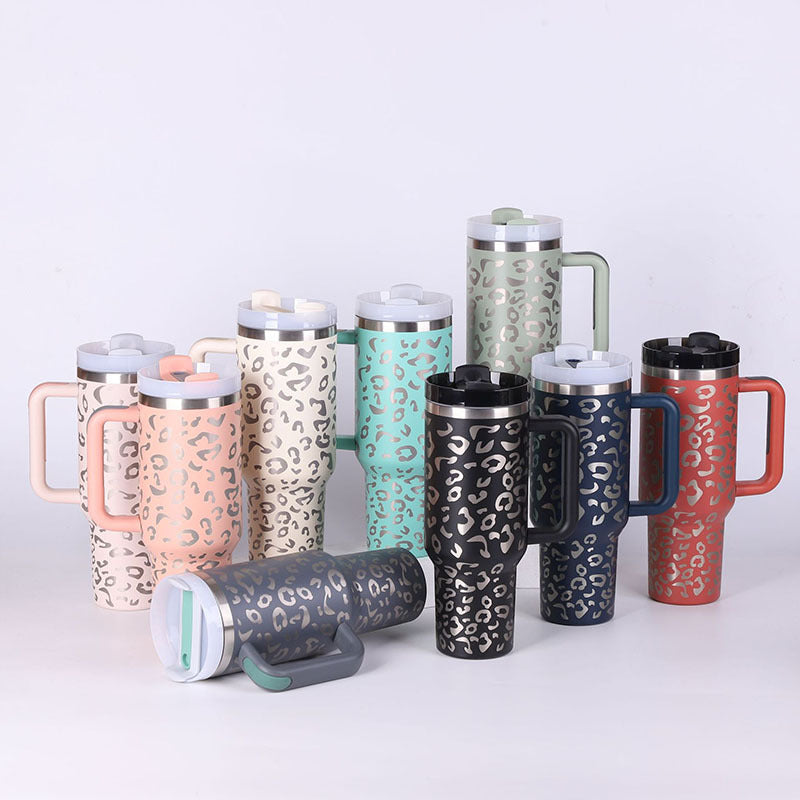 40oz Insulated Tumbler with Straw - Stainless Steel Spill-Proof Travel Mug with Handle and Lid