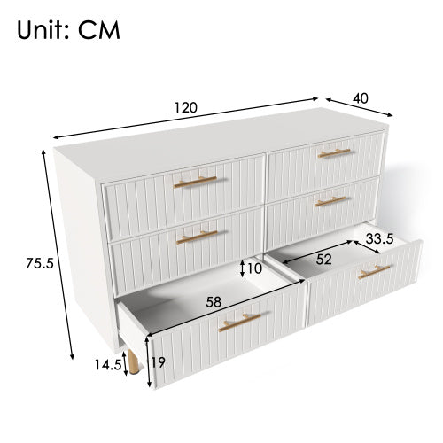 Modern White Sideboard Cabinet – 6 Drawer Storage Chest for Living Room