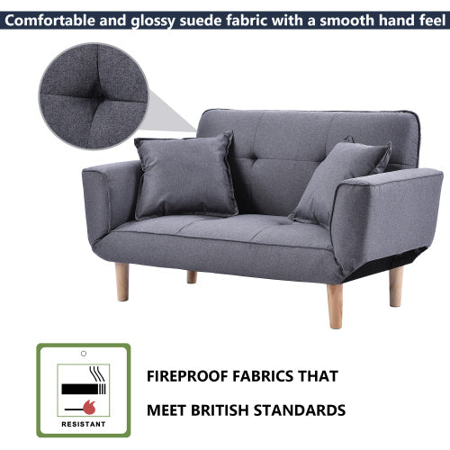 Modern Small Grey Fabric Sofa Bed – 2 Seater Recliner Couch for Living Room