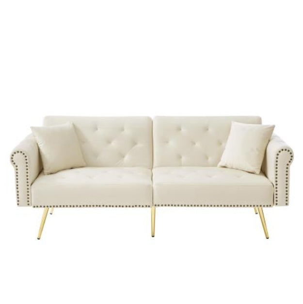 Modern 2 Seater Sofa Bed – Velvet Upholstery with Adjustable Backrest and Gold Legs
