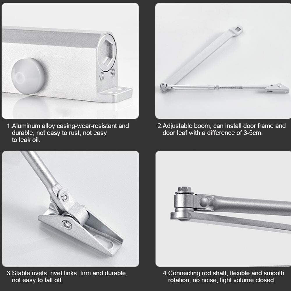 Heavy Duty Overhead Door Closer - Fire Rated Adjustable Closer for 25-45Kg Doors, Soft Closing