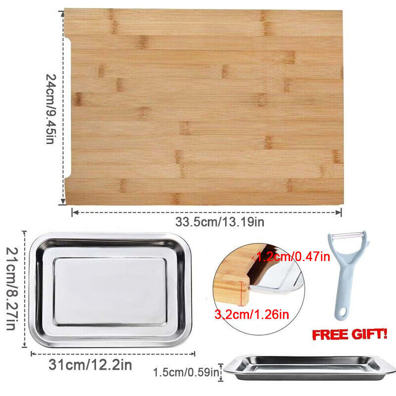 Bamboo Wooden Chopping Board with Sliding Stainless Steel Tray