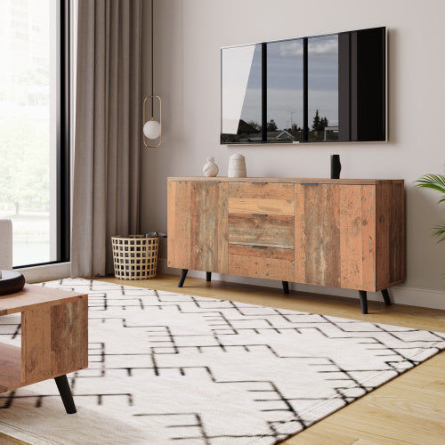 Vintage Sideboard Cabinet – Rustic Brown Storage Unit with Drawers & Adjustable Shelves