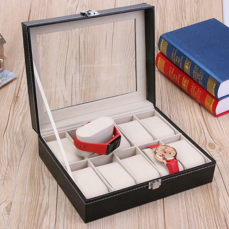 Elegant Leather Watch Box with Lockable Lid Organizer