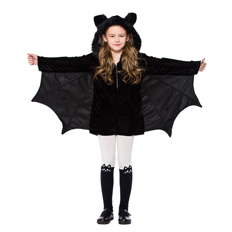 Kids Bat Halloween Costume – Black Cosplay Outfit with Hood & Wings