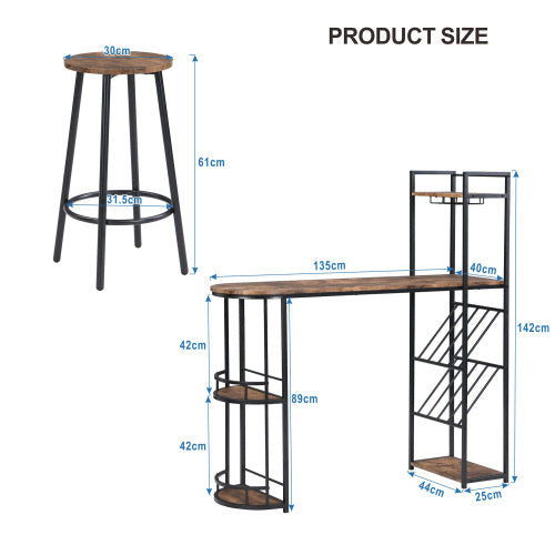 Industrial Bar Table Set with 2 Chairs – Rustic Brown Counter Height Dining Table