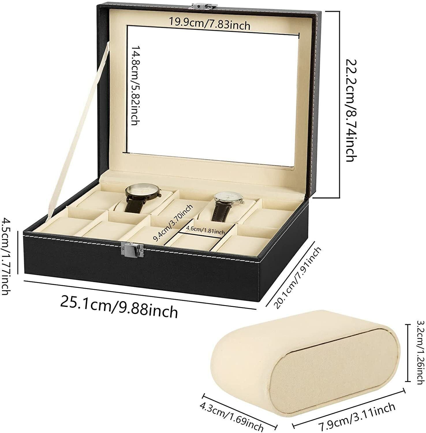 Elegant Leather Watch Box with Lockable Lid Organizer