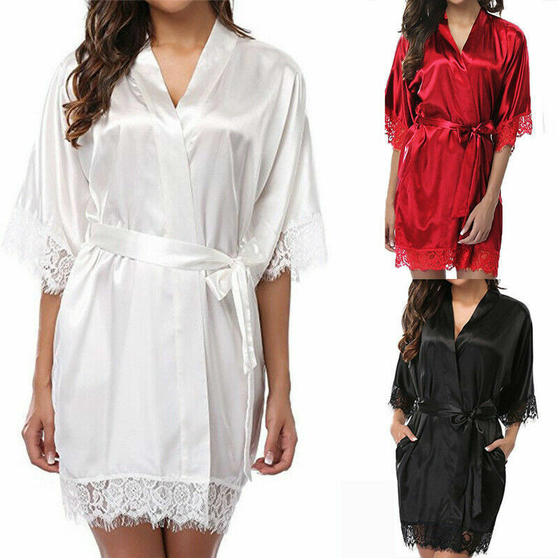 Elegant Satin Kimono Robe - Lightweight Sleepwear for Women, Bride or Bridesmaid (UK Stock)