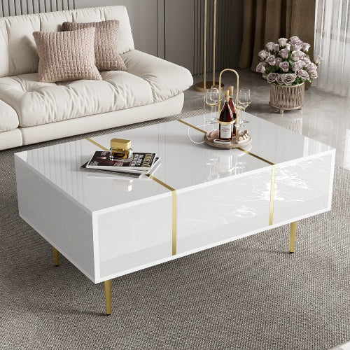 White High Gloss Coffee Table with 2 Drawers – Modern Living Room Center Table