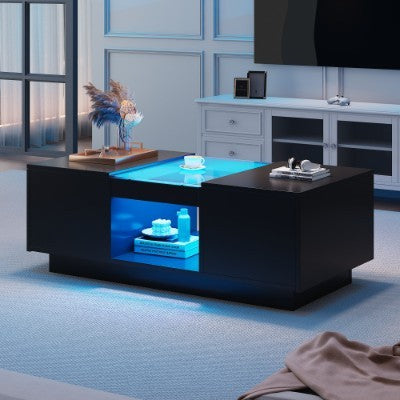 Modern LED Coffee Table with Storage & Drawers for Living Room