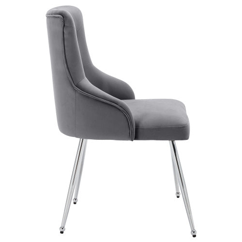 Modern Grey Upholstered Dining Chair – Button Pattern Seat with Metal Legs