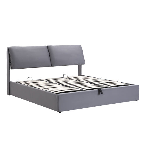 Upholstered King Size Bed with Storage Drawers & Padded Headboard – Grey Velvet Frame