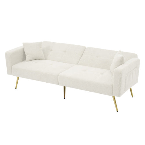 Modern Beige Sofa Bed – Adjustable Backrest Couch with Cushions and Side Pockets