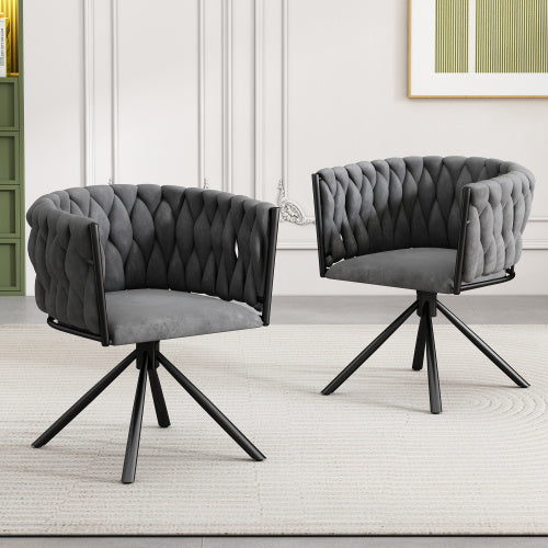 Modern Grey Velvet Swivel Dining Chair with Metal Legs – Luxury Accent Seat