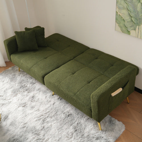 Modern Beige Sofa Bed – Adjustable Backrest Couch with Cushions and Side Pockets