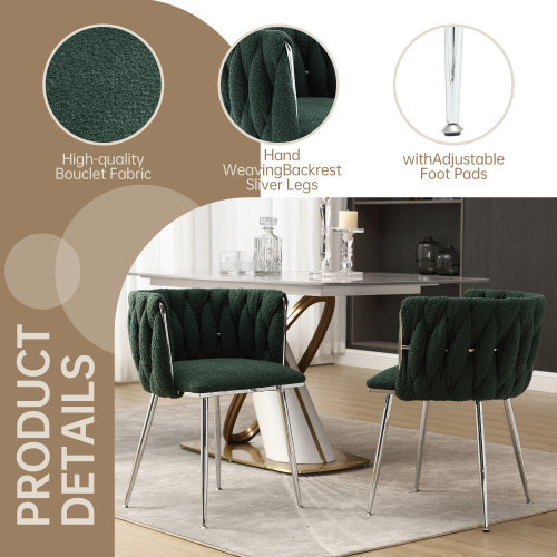Modern Emerald Velvet Dining Chairs with Silver Legs – Set of 2