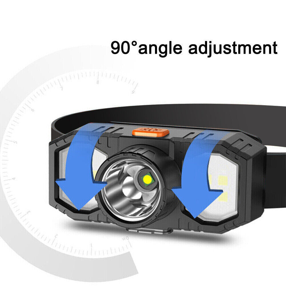 LED Head Torch - USB Rechargeable Waterproof Headlamp for Camping, Hiking & Work (UK Stock)