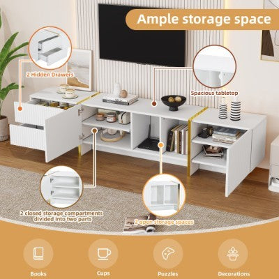 Modern TV Stand for 85 Inch TV – White and Gold Entertainment Center with Storage