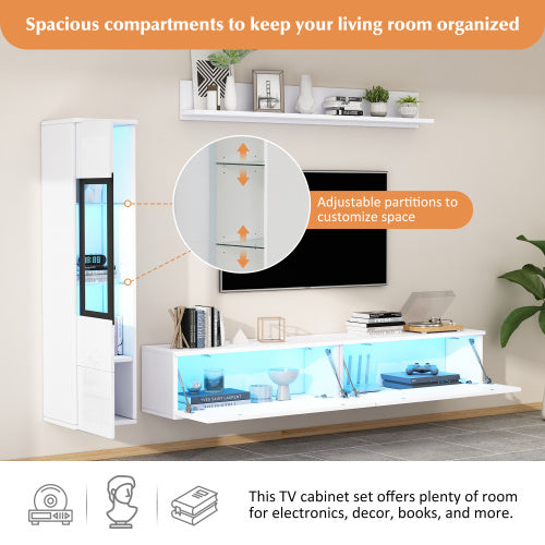 Modern LED TV Wall Unit – High Gloss White Living Room Storage Cabinet Set