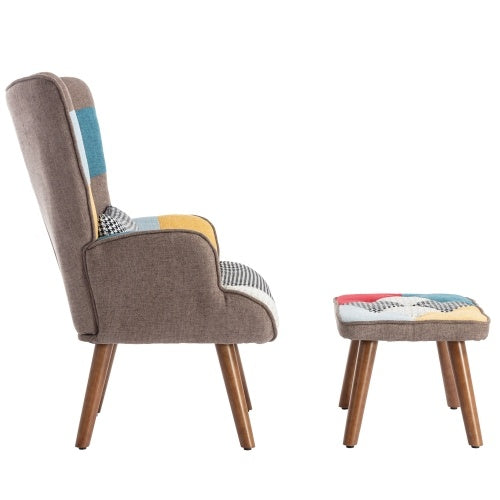 Multicolour Lounge Chair with Footrest – Modern Living Room Armchair & Cushion Set