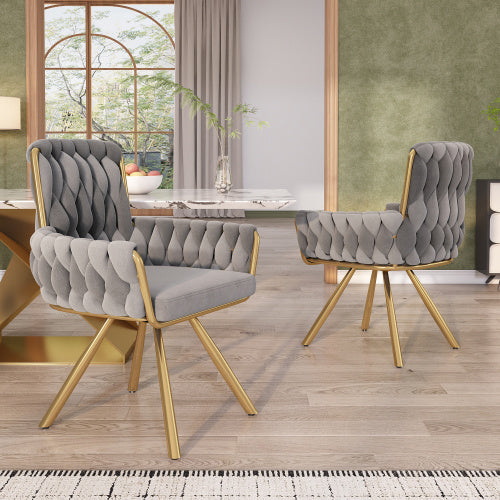 Modern Grey Velvet Armchair – Luxury Swivel Dining Chair with Gold Metal Legs