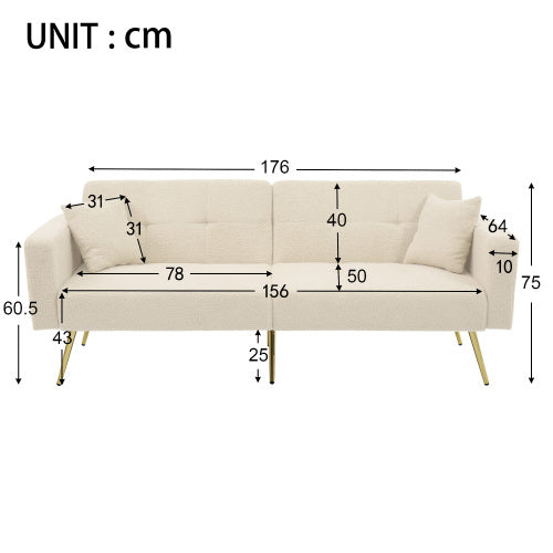 Modern Beige Sofa Bed – Adjustable Backrest Couch with Cushions and Side Pockets