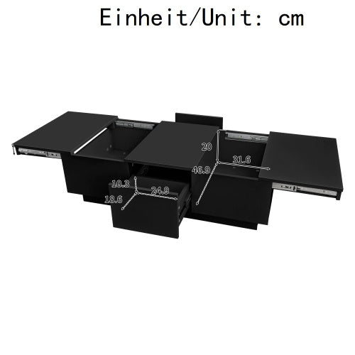 Black High Gloss Coffee Table – Living Room Table with Double Storage Drawers