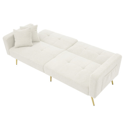 Modern Beige Sofa Bed – Adjustable Backrest Couch with Cushions and Side Pockets