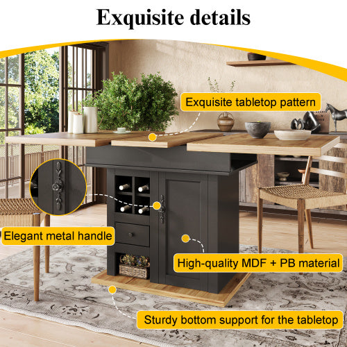 Extendable Telescopic Dining Table – Modern Foldable Kitchen Table with Wine Rack & Drawers