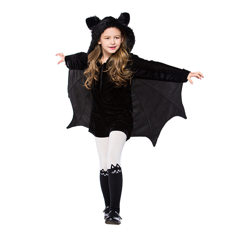 Kids Bat Halloween Costume – Black Cosplay Outfit with Hood & Wings