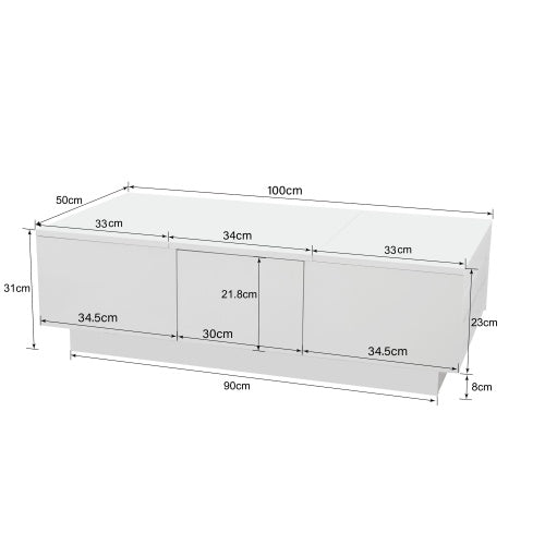 Black High Gloss Coffee Table – Living Room Table with Double Storage Drawers