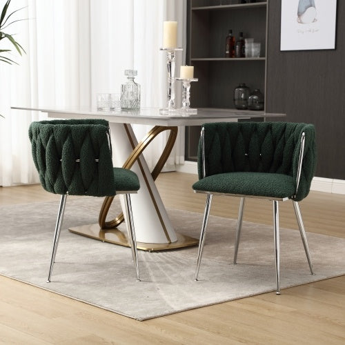 Modern Emerald Velvet Dining Chairs with Silver Legs – Set of 2