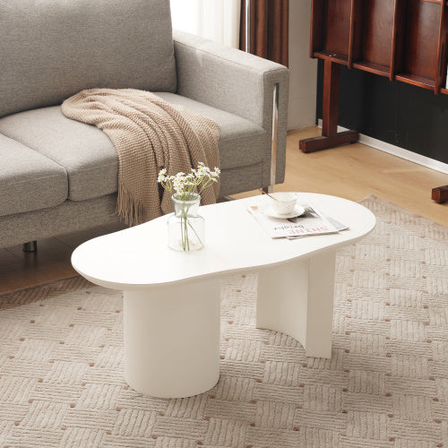 Modern White Coffee Table – Abstract Cloud Shaped Wooden Painted Table for Living Room