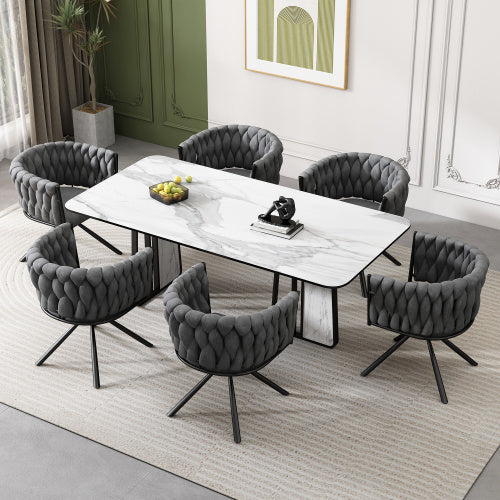 Modern Grey Velvet Swivel Dining Chair with Metal Legs – Luxury Accent Seat