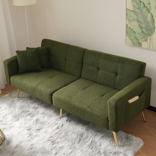 Modern Beige Sofa Bed – Adjustable Backrest Couch with Cushions and Side Pockets