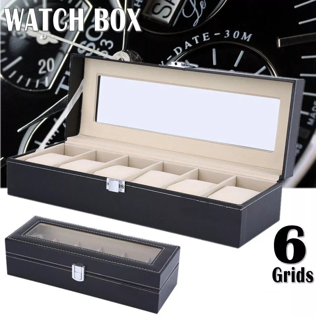 Elegant Leather Watch Box with Lockable Lid Organizer