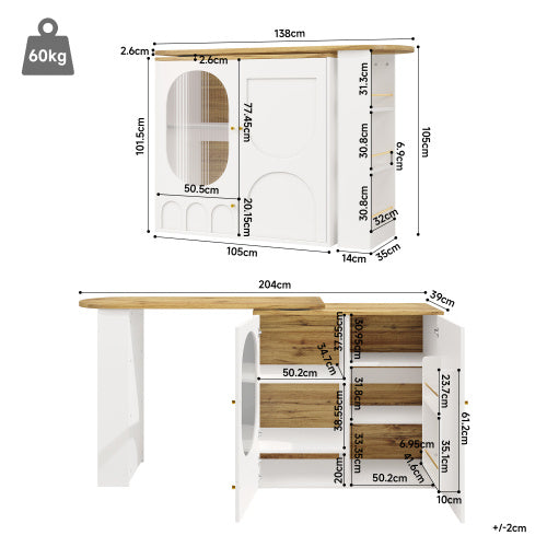 360 Rotating Bar Table – Modern White Kitchen Island with Storage Shelves and Doors