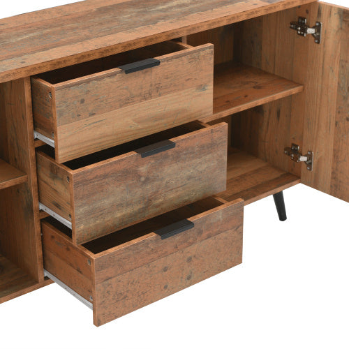 Vintage Sideboard Cabinet – Rustic Brown Storage Unit with Drawers & Adjustable Shelves