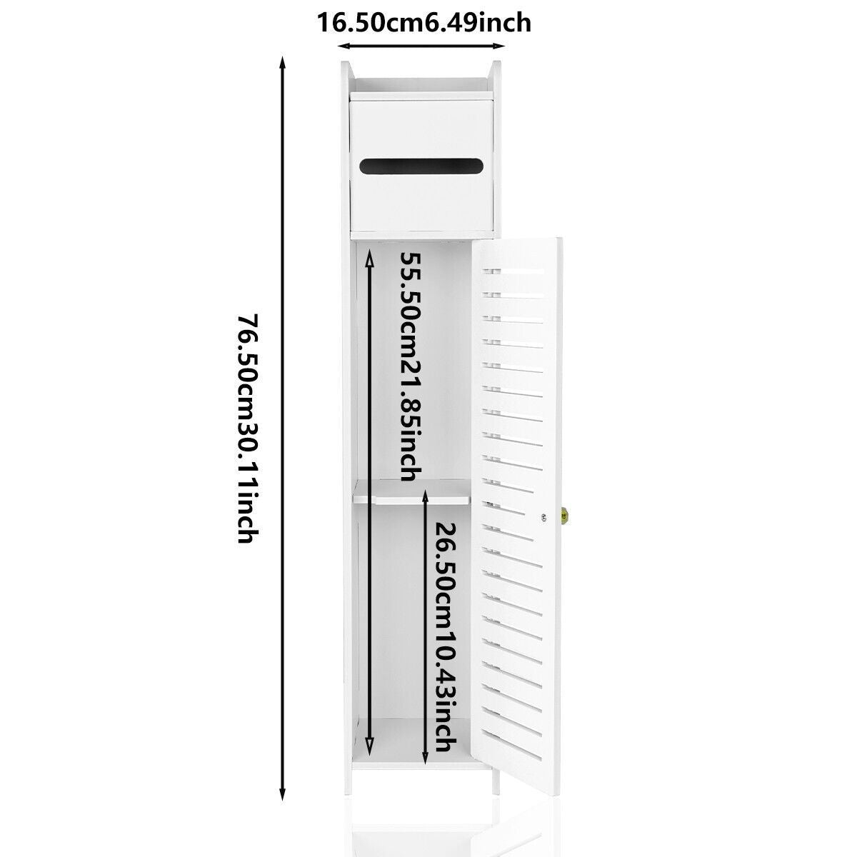 Slim White Wooden Bathroom Storage Cabinet - Toilet Paper Roll Holder with Shutter (UK Stock)