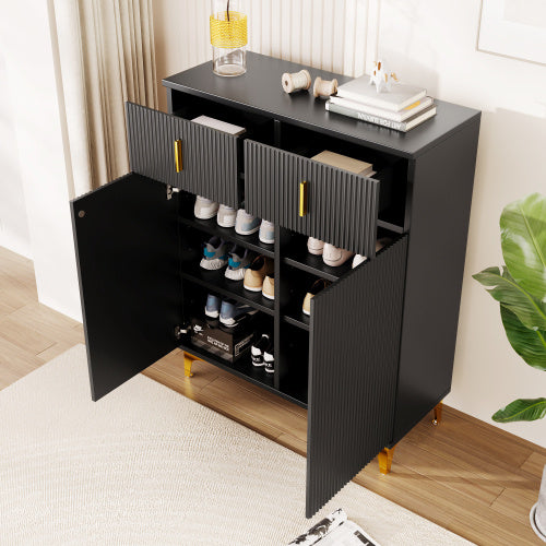 Elegant Sideboard Cabinet with Adjustable Shelves & Gold Accents – Modern Storage Unit