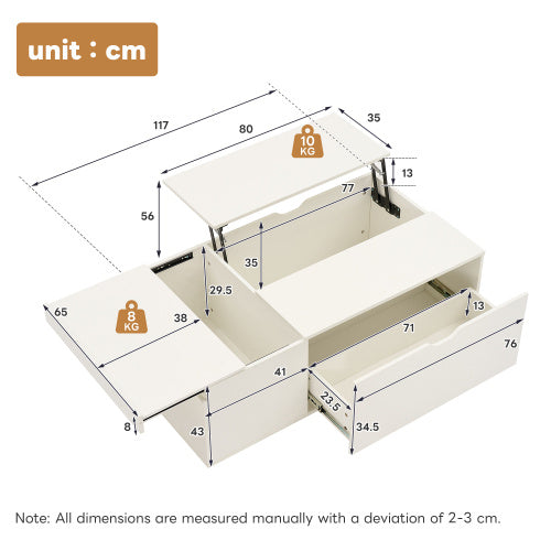 Modern White Lift Up Coffee Table – Storage Drawer Table for Living Room
