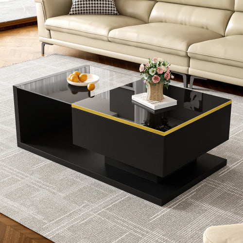 Modern White Coffee Table – High Gloss Design with Glass Top and LED Effect