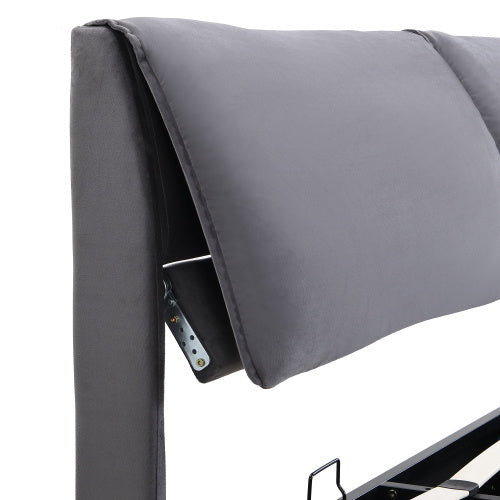 Upholstered King Size Bed with Storage Drawers & Padded Headboard – Grey Velvet Frame