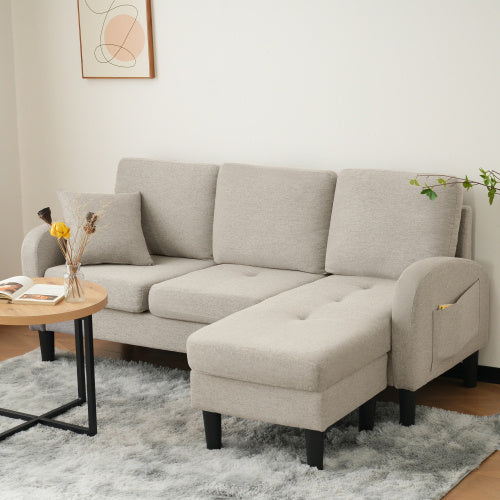 L-Shaped Corner Sofa with Chaise Lounge – 3 Seater Linen Fabric Sofa, Beige
