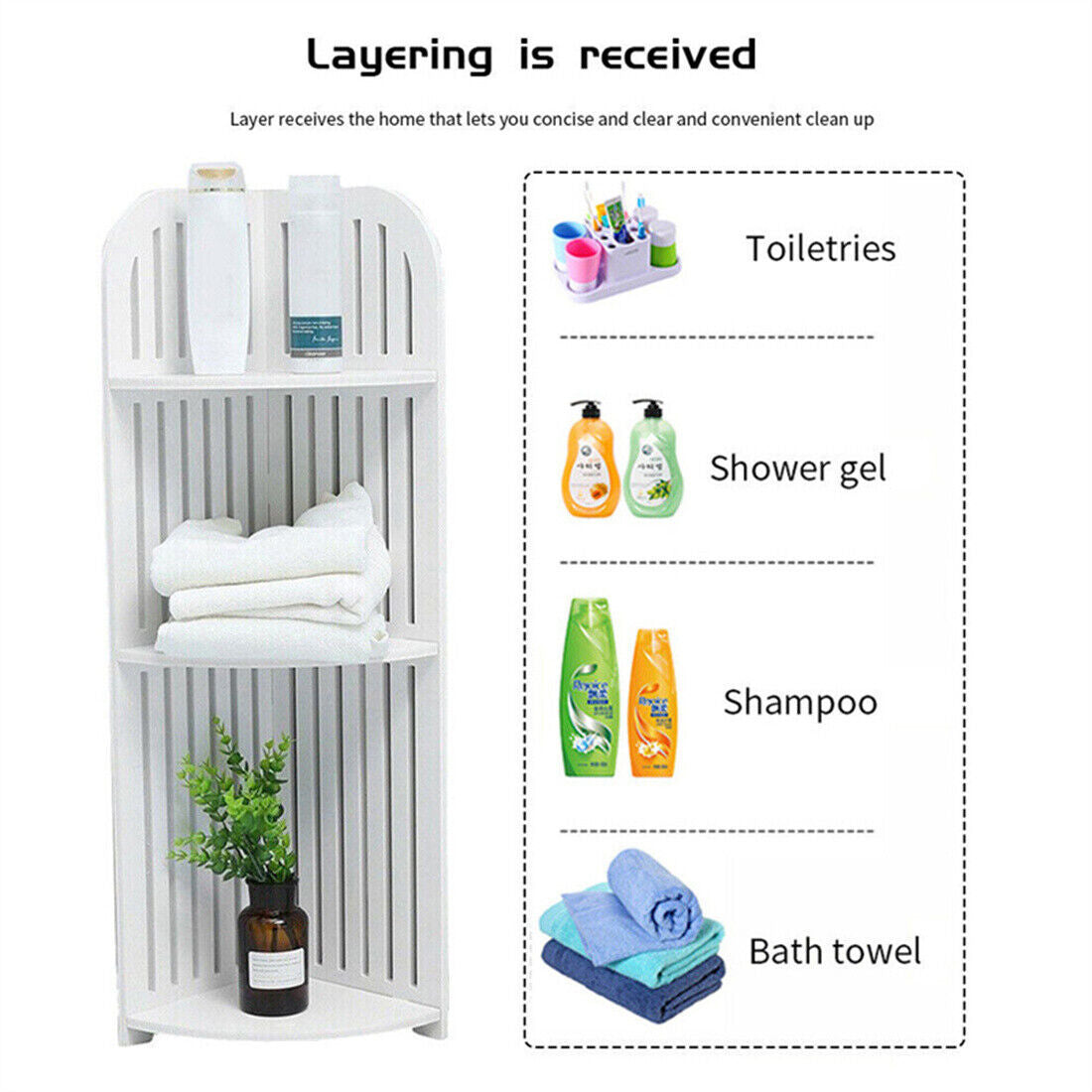 3 Tier Corner Shower Caddy Rack - Slim Bathroom Organiser Shelf (UK Stok)
