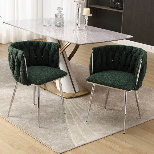 Modern Emerald Velvet Dining Chairs with Silver Legs – Set of 2