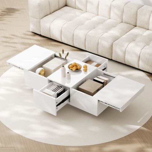 Black High Gloss Coffee Table – Living Room Table with Double Storage Drawers