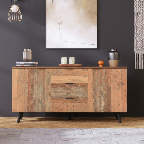 Vintage Sideboard Cabinet – Rustic Brown Storage Unit with Drawers & Adjustable Shelves