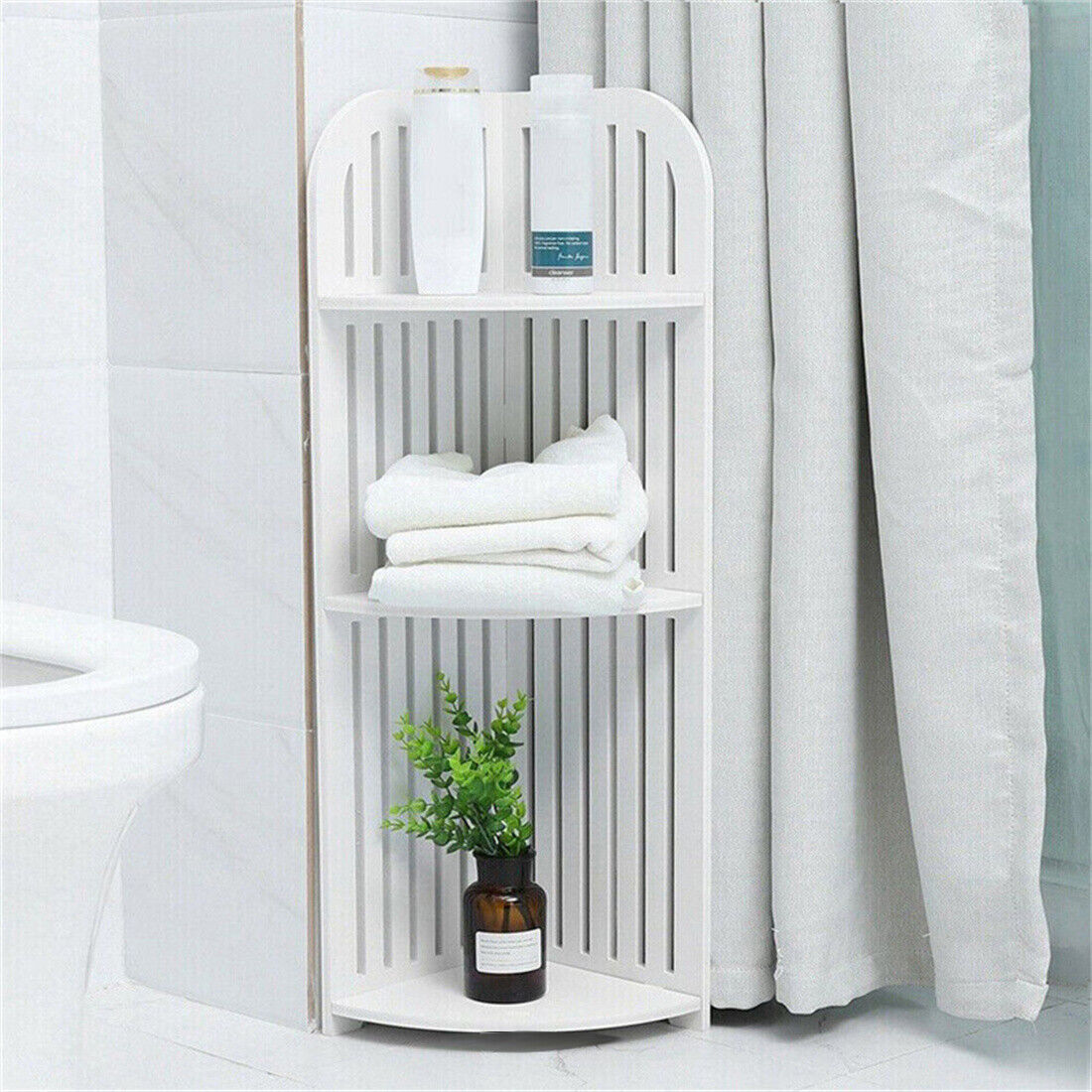3 Tier Corner Shower Caddy Rack - Slim Bathroom Organiser Shelf (UK Stok)