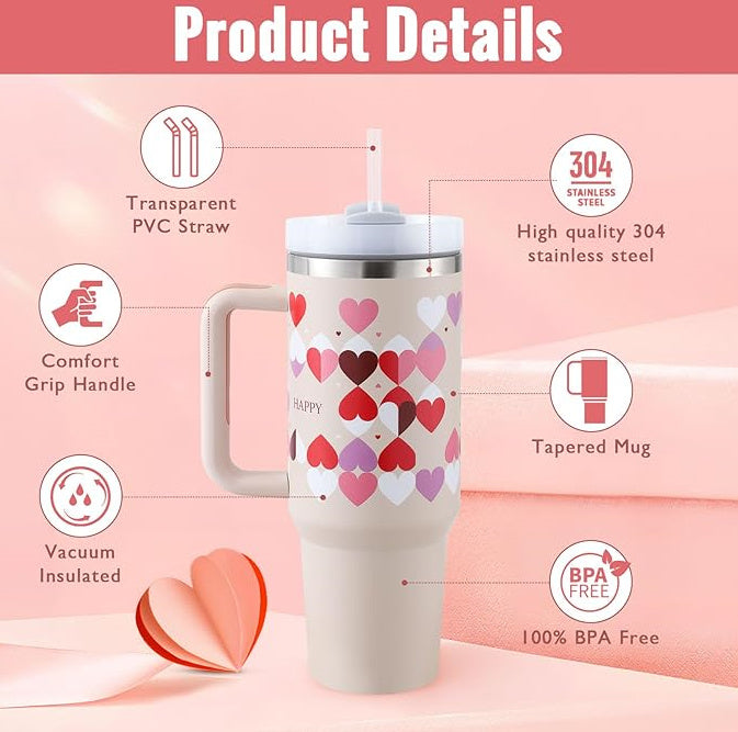 40oz Insulated Tumbler with Straw - Stainless Steel Spill-Proof Travel Mug with Handle and Lid
